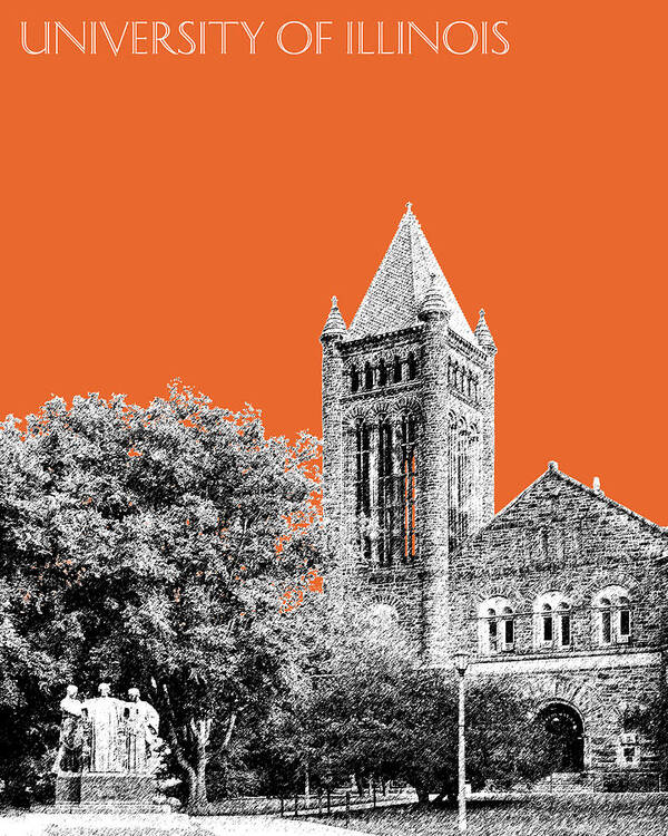 University Poster featuring the digital art University of Illinois 2 - Altgeld Hall - Coral by DB Artist