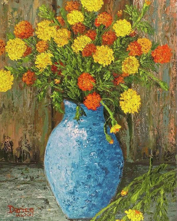 Impressionistic Poster featuring the painting Vase of Marigolds by Darice Machel McGuire