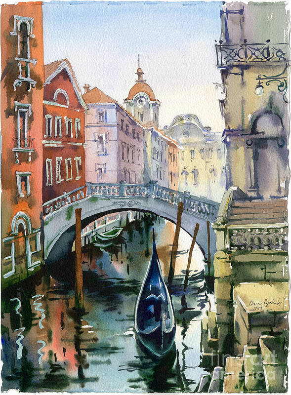 Venetian Canal Poster featuring the painting Venetian Canal VI by Maria Rabinky