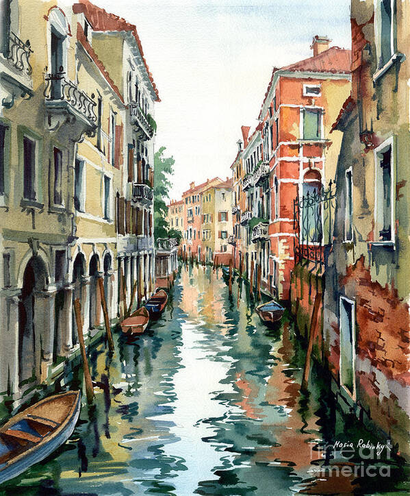 Venetian Canal Poster featuring the painting Venetian Canal VII by Maria Rabinky