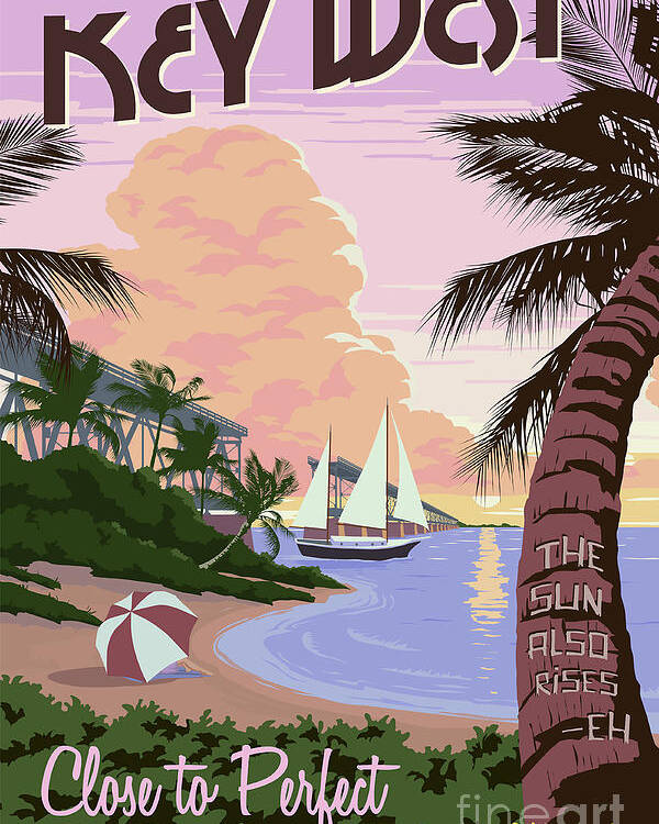 Vintage Key West Travel Poster Poster featuring the drawing Vintage Key West Travel Poster by Jon Neidert