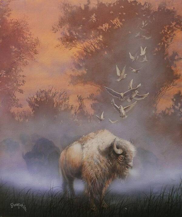 White Buffalo Poster featuring the painting White Buffalo Spirit by Tom Shropshire