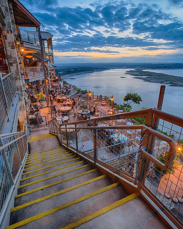 Wide Angle View Of The Oasis And Lake Travis Austin Texas Poster