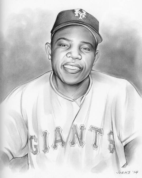 Baseball Poster featuring the drawing Willie Mays by Greg Joens