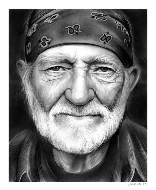Singer Poster featuring the drawing Willie Nelson by Greg Joens