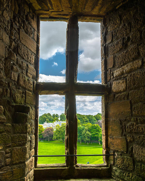 Scotland Poster featuring the photograph Window in Linlithgow Palace with view to a beautiful scottish landscape by Andreas Berthold