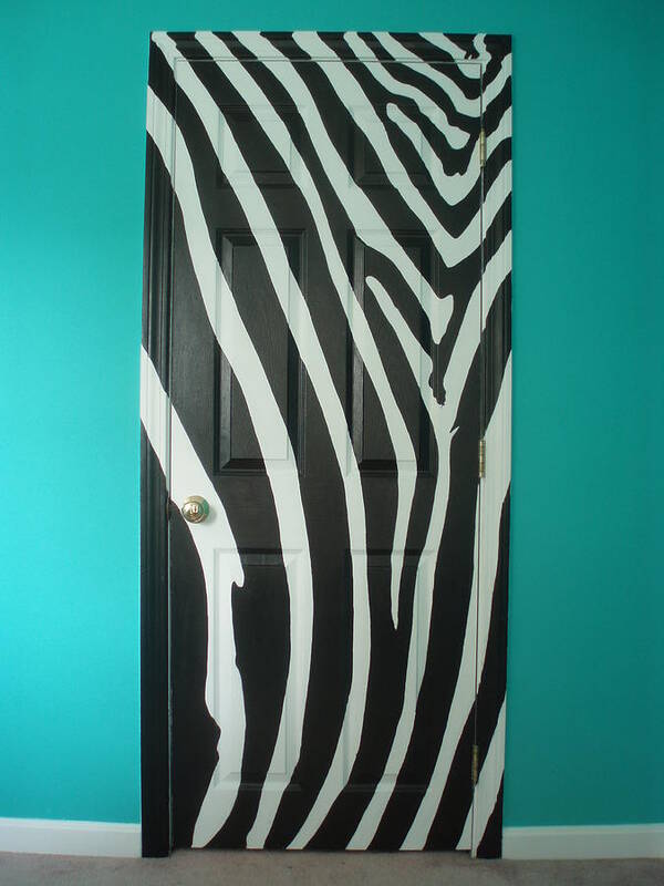 Acrylic Paint On Wood Poster featuring the painting Zebra Stripe Mural - Door Number 1 by Sean Connolly