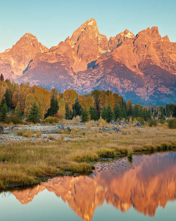Grand Teton Poster featuring the photograph Cathedral Group Reflection by D Robert Franz