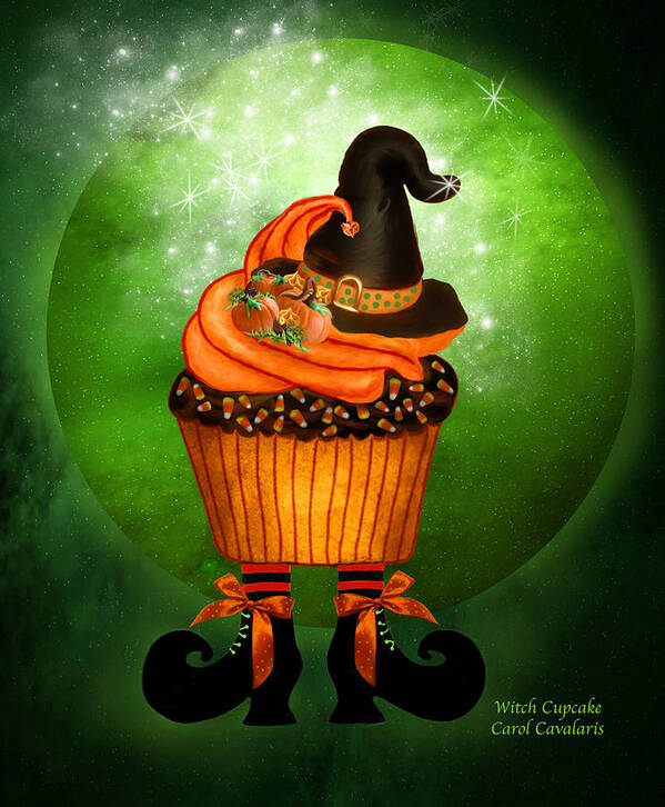 Halloween Poster featuring the mixed media Halloween - Witch Cupcake by Carol Cavalaris