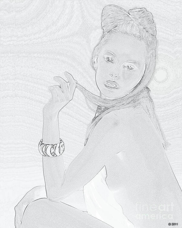 Nude Sexy Portrait Of Blonde Girl In Pencil Sketch Look Poster