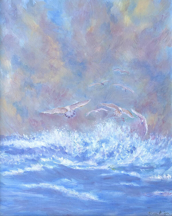 Seascape Poster featuring the painting Seagulls at Play by Ben Kiger