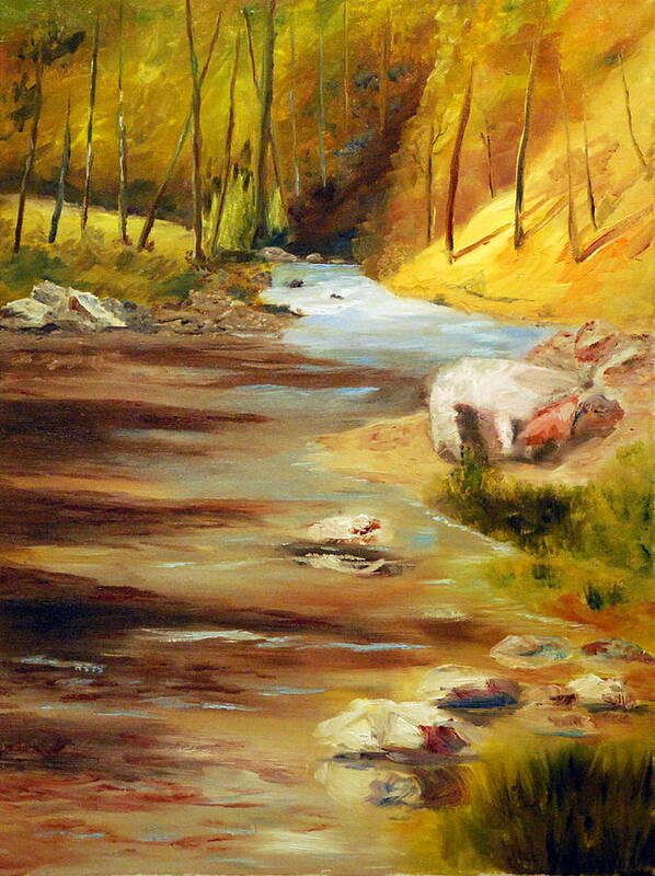 Landscape Of Gentile Rolling Waters Poster featuring the painting Cool Mountain Stream by Phil Burton