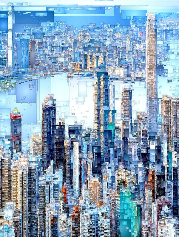 Rafael Salazar Poster featuring the digital art Hong Kong Skyline by Rafael Salazar