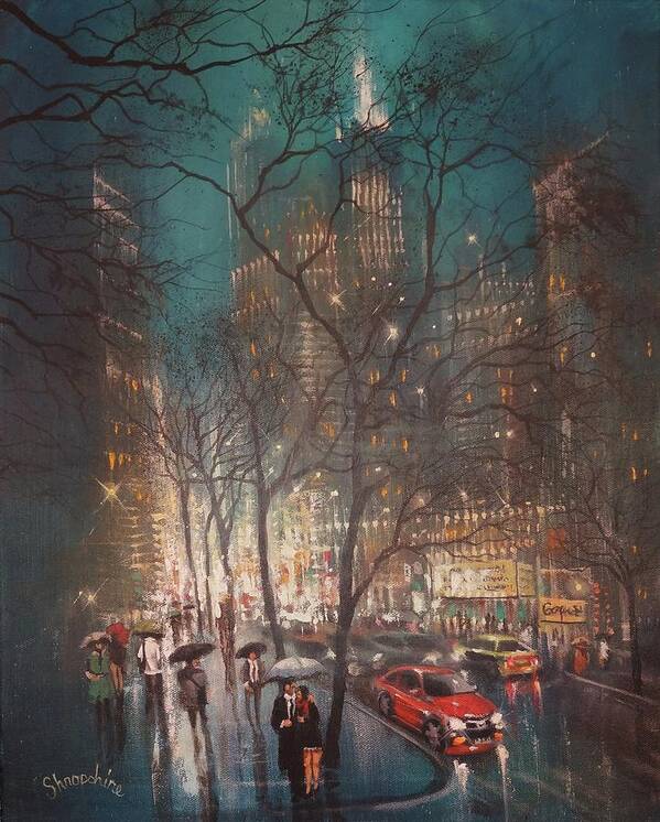 Night In The City Poster featuring the painting Just the two of us by Tom Shropshire