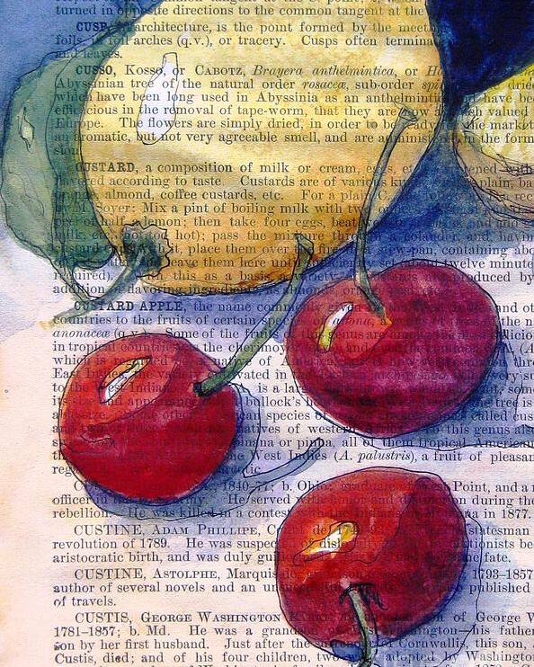 Lemon Poster featuring the painting Lemon and Cherries 3 by Maria Hunt