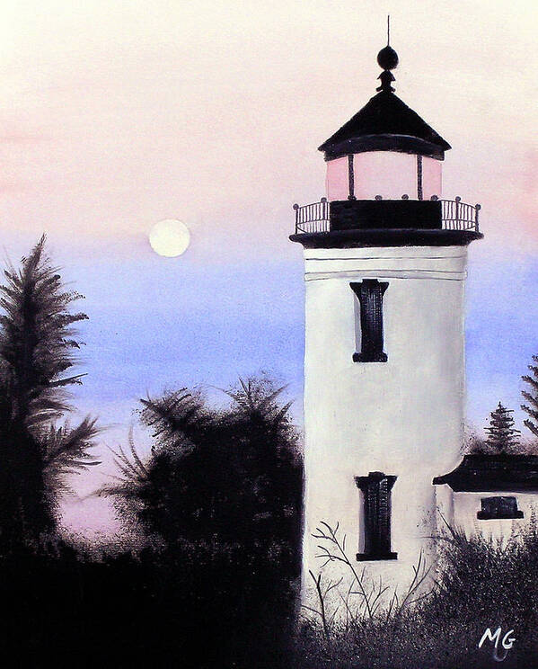 Lighthouse Acrylic Painting Poster featuring the painting Lonesome Lighthouse by Mary Gaines