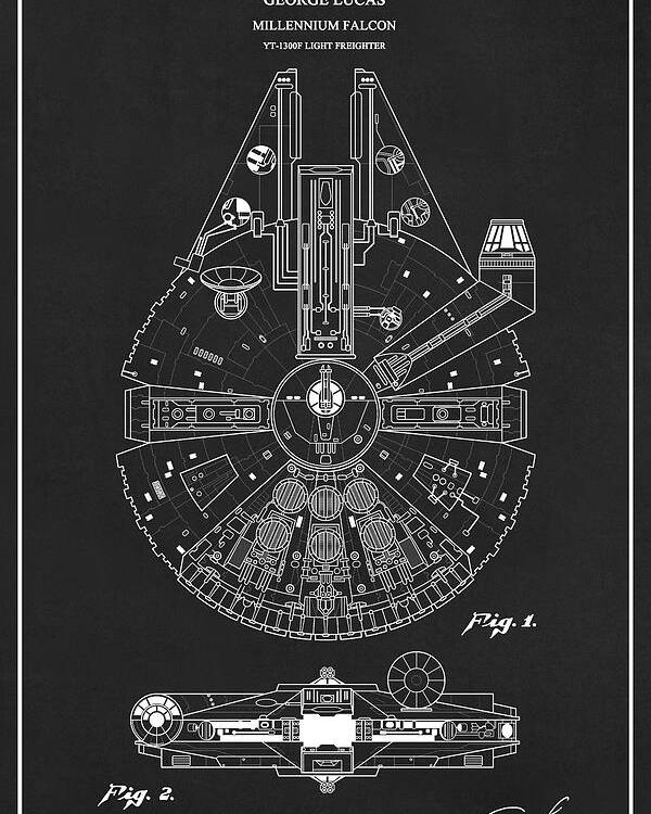 millennium falcon blueprint poster