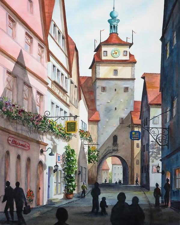Tower Poster featuring the painting Rothenburg Tower by Joseph Burger