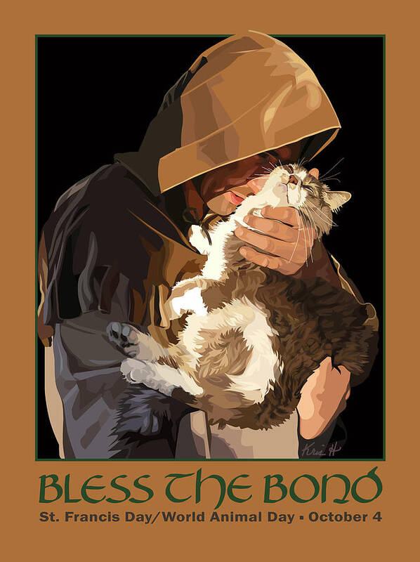 Animal Poster featuring the digital art St. Francis with Cat by Kris Hackleman