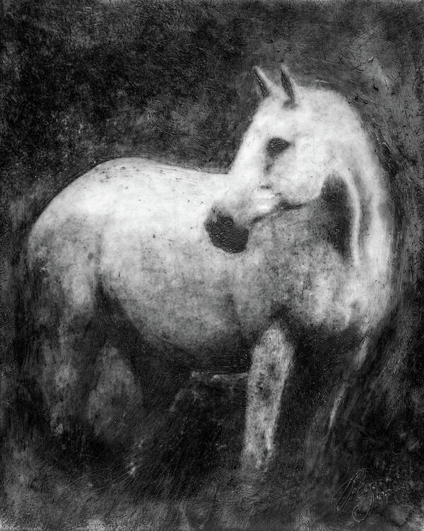 Horse Poster featuring the mixed media White Horse Portrait by Roseanne Jones