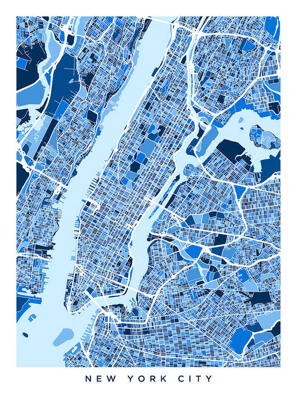 New York City Street Map Poster By Michael Tompsett