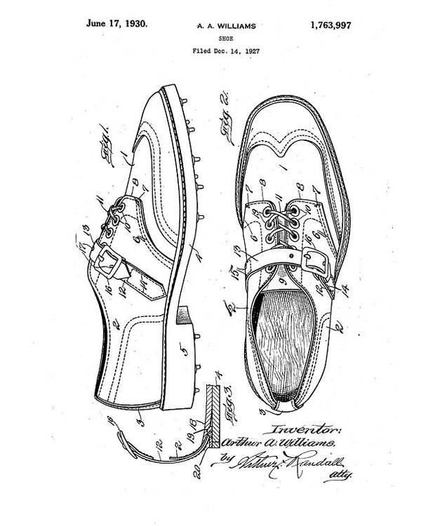 1930 Golf Shoes Patent Drawing BW 