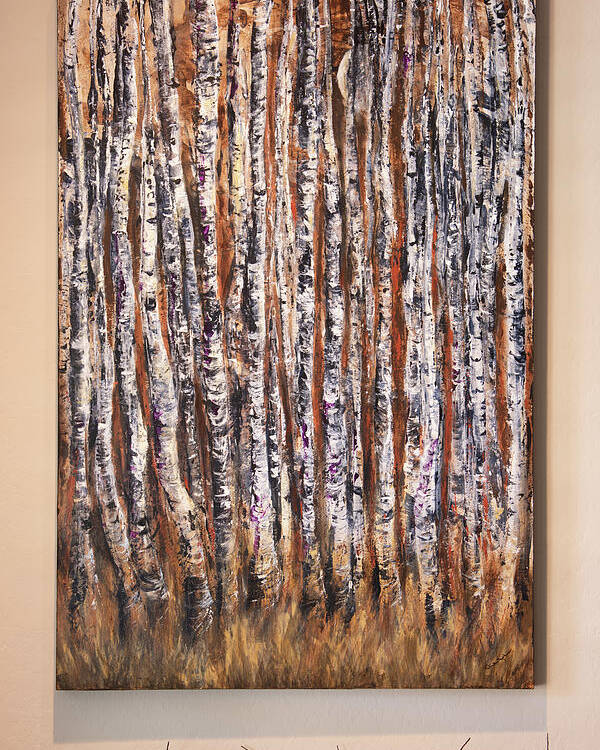 Moonlight Poster featuring the painting Moonlight Aspens by Sheila Johns