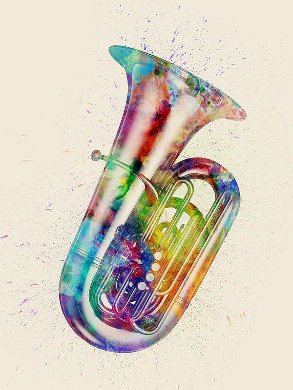 Tuba Poster featuring the digital art Tuba Abstract Watercolor by Michael Tompsett