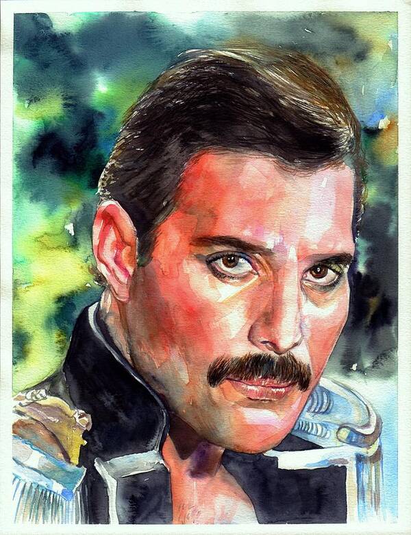 Freddie Poster featuring the painting Freddie Mercury portrait by Suzann Sines