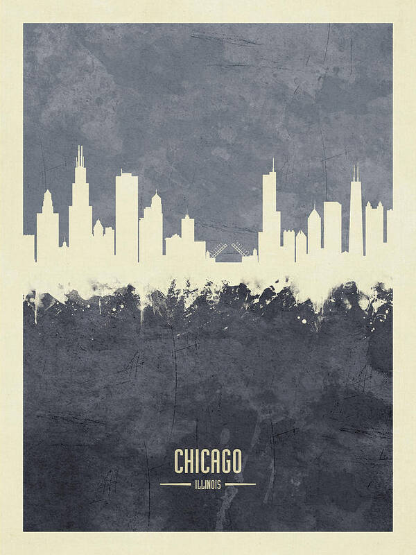 Chicago Poster featuring the digital art Chicago Illinois Skyline by Michael Tompsett