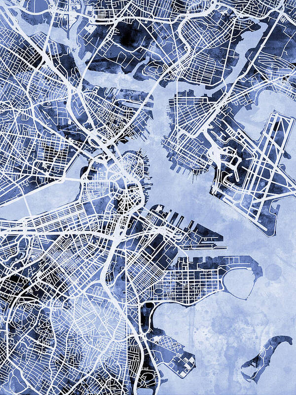 Street Map Poster featuring the digital art Boston Massachusetts Street Map by Michael Tompsett