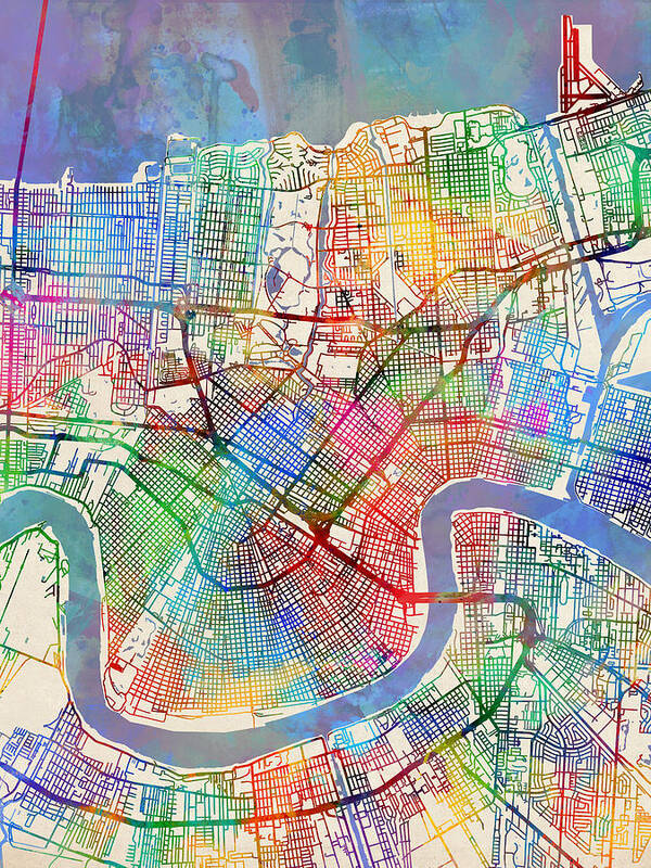 Street Map Poster featuring the digital art New Orleans Street Map by Michael Tompsett