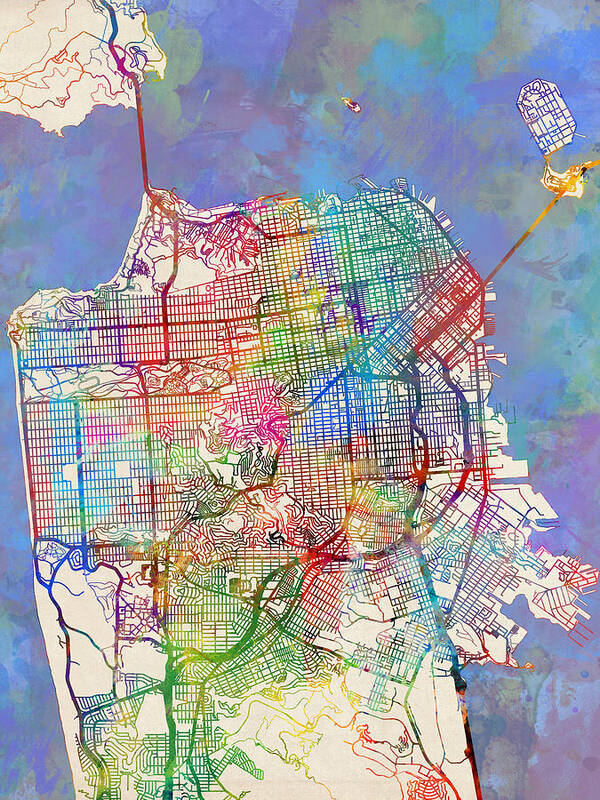 San Francisco Poster featuring the digital art San Francisco City Street Map by Michael Tompsett