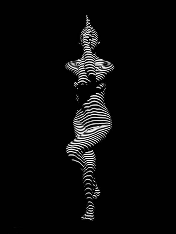 9813-DJA BW Abstract Art Zebra Woman Yoga Stretch Tasteful Figure Signed Maher 