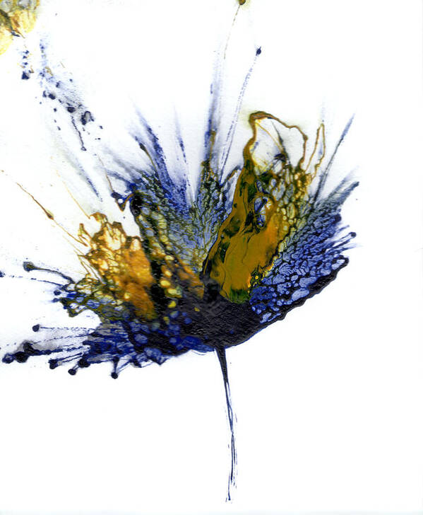 Flower Art Poster featuring the painting Abstract Flower Navy Blue Yellow 1 by Catherine Jeltes