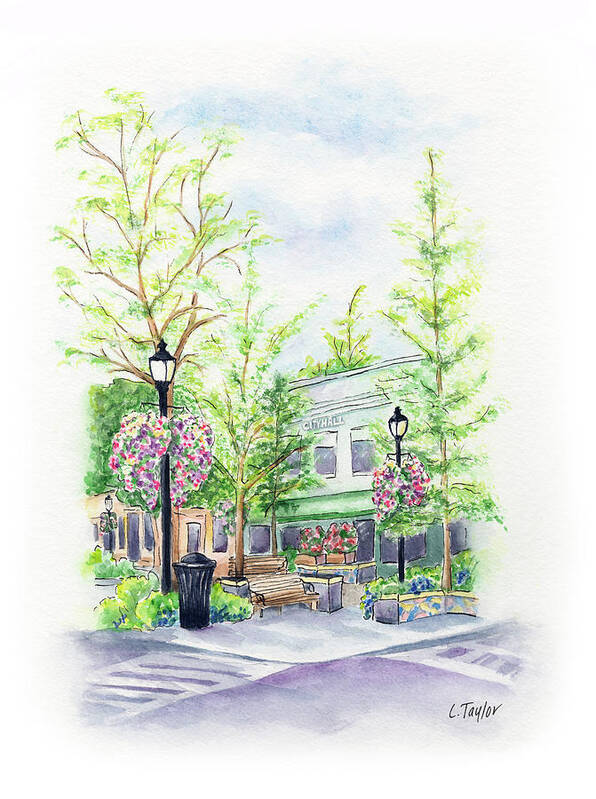 Small Town Poster featuring the painting Across the Plaza by Lori Taylor