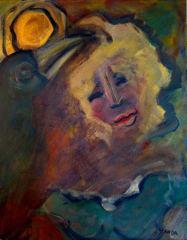 Katt Yanda Original Art Oil Painting Affection Woman Crow Raven Under Moon Poster featuring the painting Affection of Raven by Katt Yanda