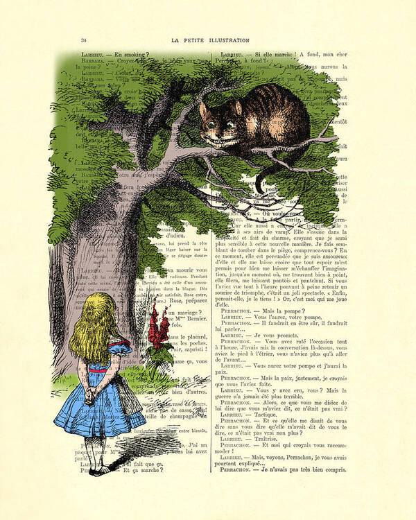 Alice In Wonderland Poster featuring the digital art Alice in wonderland and cheshire cat by Madame Memento