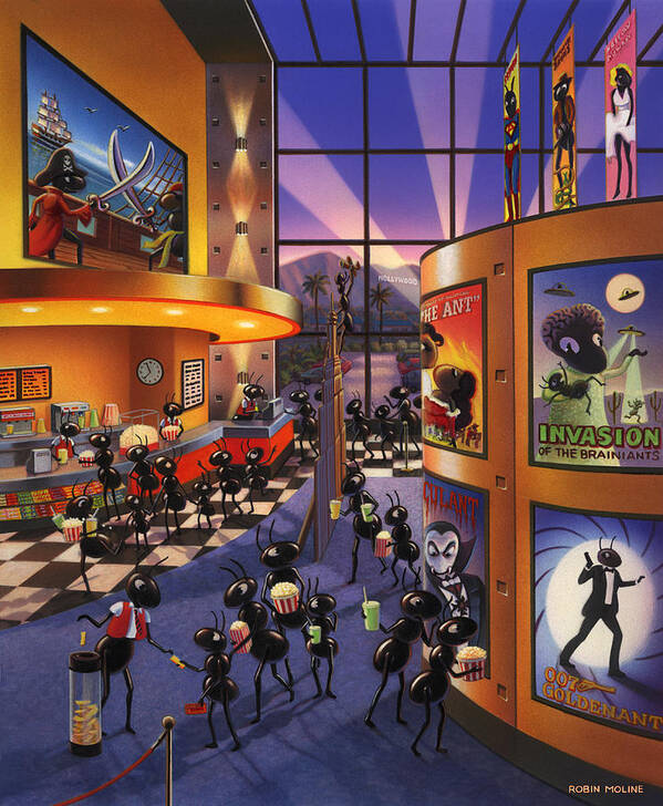 Ants. Ant Farm Characters Poster featuring the painting Ants at the Movie Theatre by Robin Moline