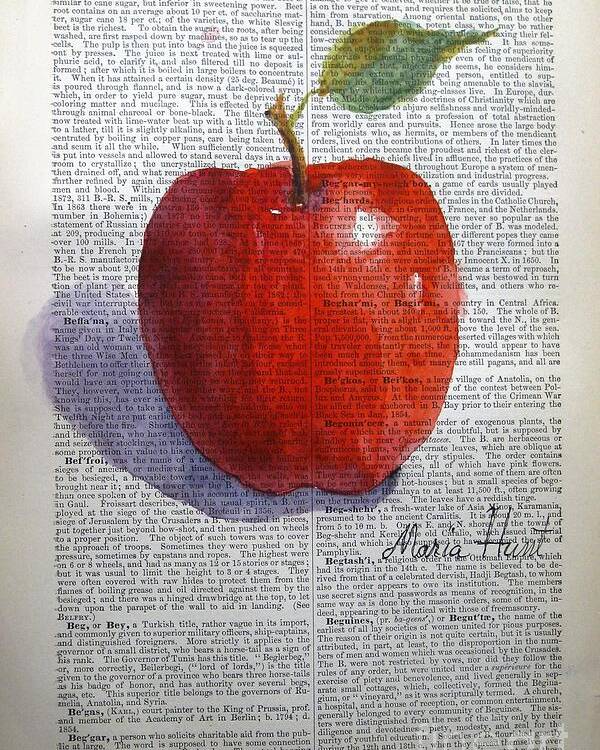 Antique Paper Poster featuring the painting Kattywompus Apple on Antique Paper by Maria Hunt
