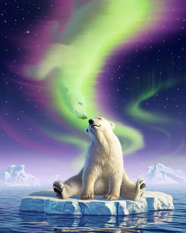 Polar Bear Poster featuring the digital art Arctic Kiss by Jerry LoFaro