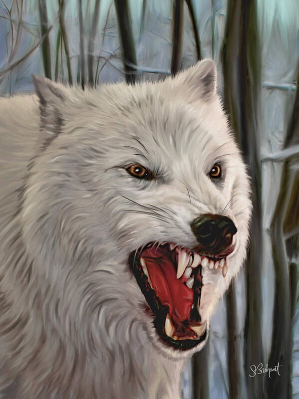 Wolf Drawing Poster featuring the digital art Atka Arctic Grey Wolf by Sue Brehant