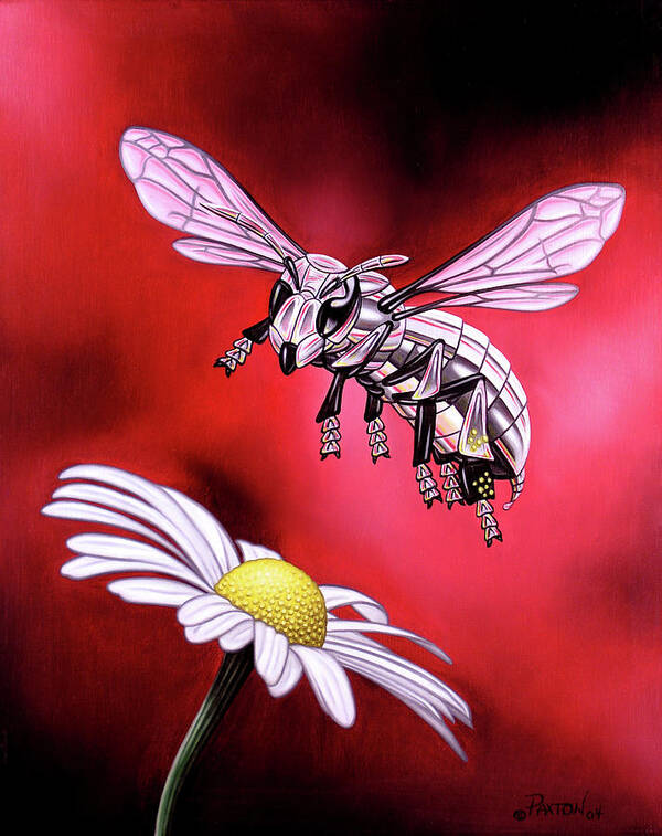  Poster featuring the painting Attack of the Silver Bee by Paxton Mobley