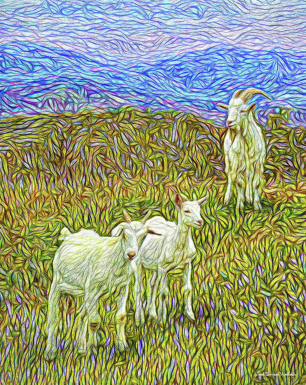 Joelbrucewallach Poster featuring the digital art Baby Goats Of The New Dawn by Joel Bruce Wallach