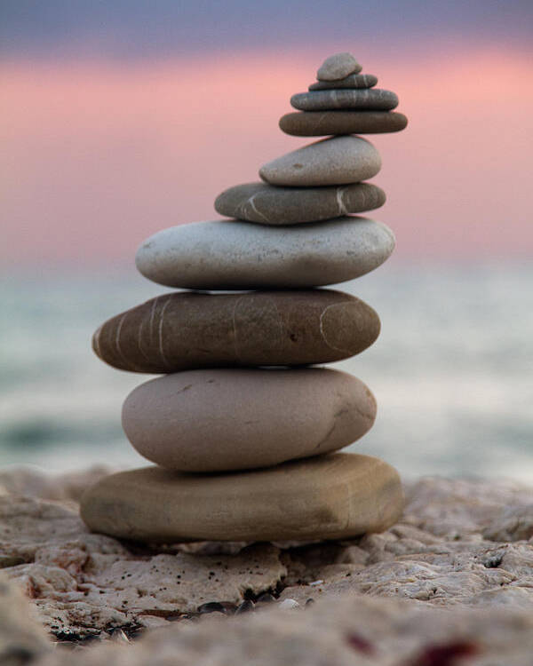 Arrangement Background Balance Beach Beauty Blue Building Color Colour Concept Concepts Construction Design Energy Group Heap Isolated Life Light Natural Nature Ocean Outdoor Pattern Peace Pebble Relax Rock Sand Scene Sea Shape Simplicity Sky Spa Space Stability Stack Stone Summer Sun Top Tower Tranquil Travel Vacation Water White Zen Poster featuring the photograph Balance by Stelios Kleanthous