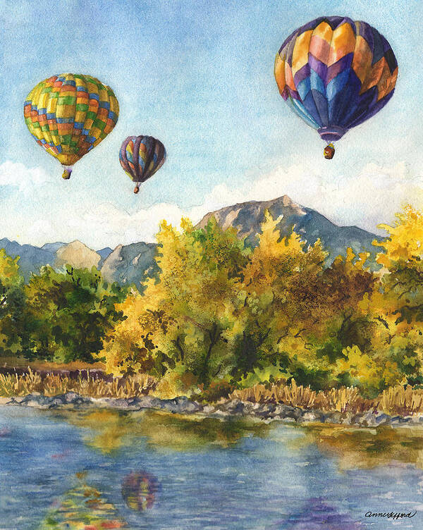 Hot Air Balloons Painting Poster featuring the painting Balloons at Twin Lakes by Anne Gifford