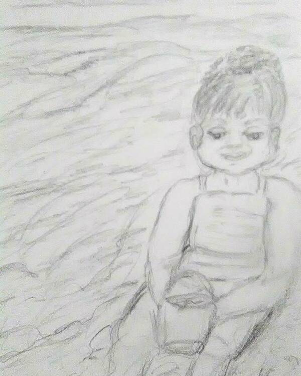 Children Poster featuring the drawing  Beach Baby by Suzanne Berthier