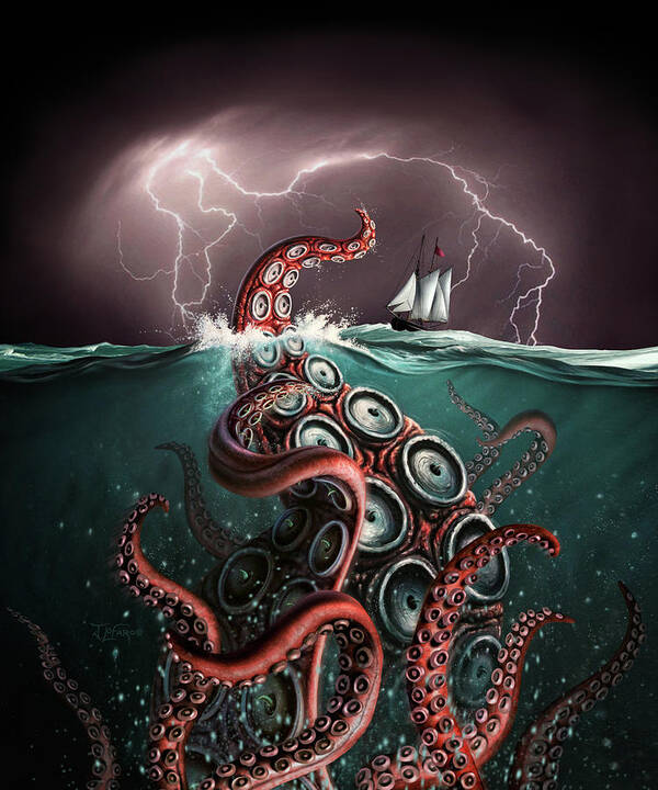 Squid Poster featuring the digital art Beast 2 by Jerry LoFaro