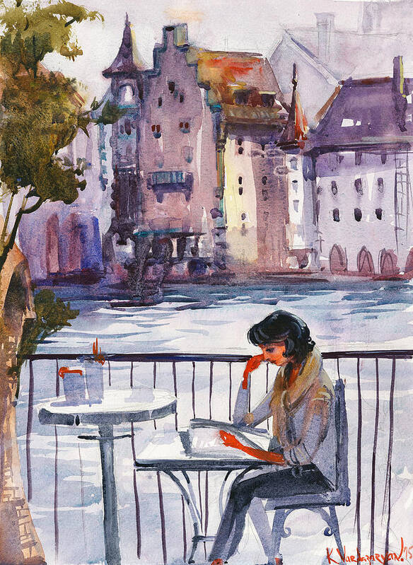 Landscape Poster featuring the painting Beautiful Day, Reading by Kristina Vardazaryan