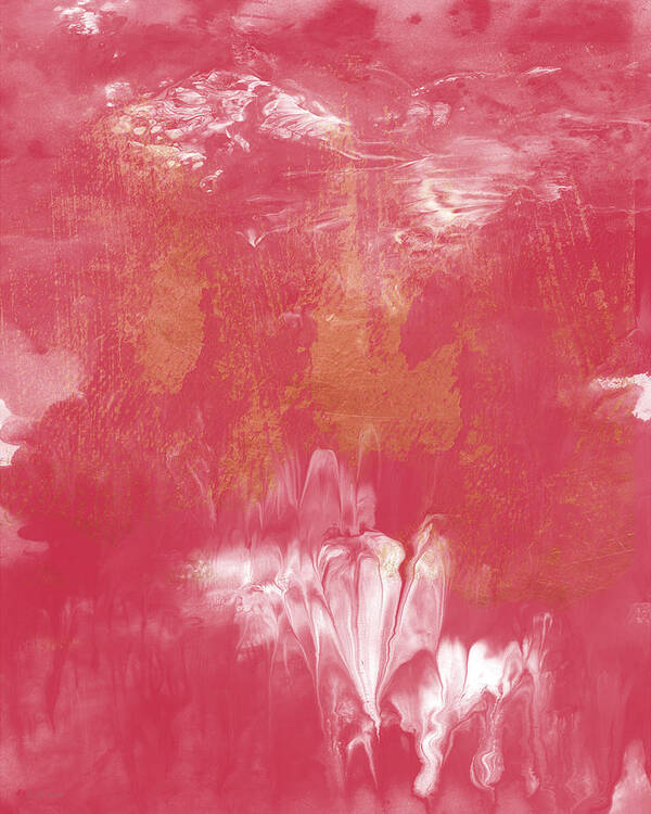 Abstract Contemporary Modern Color Field Berry Pink Rose White Gold Home Decorairbnb Decorliving Room Artbedroom Artcorporate Artset Designgallery Wallart By Linda Woodsart For Interior Designersbook Coverpillowtotehospitality Arthotel Artpottery Barn Artcrate And Barrel Artwest Elm Artikea Art Poster featuring the painting Berry and Gold- Abstract Art by Linda Woods by Linda Woods